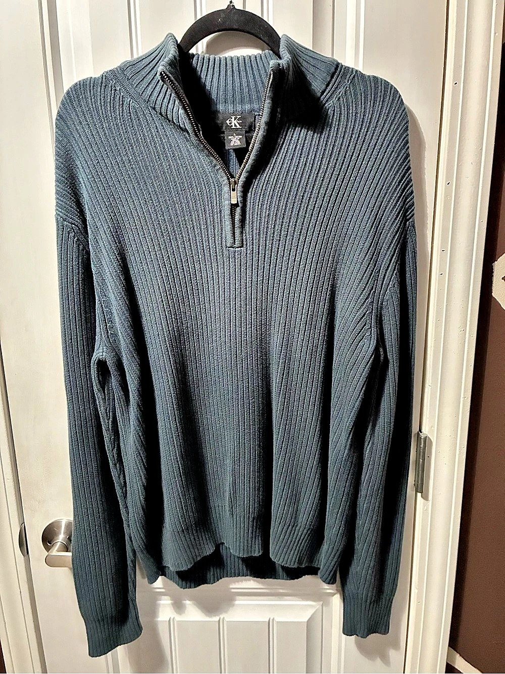 Calvin Klein Smooth Cotton Quarter-Zip Sweater Gray Large